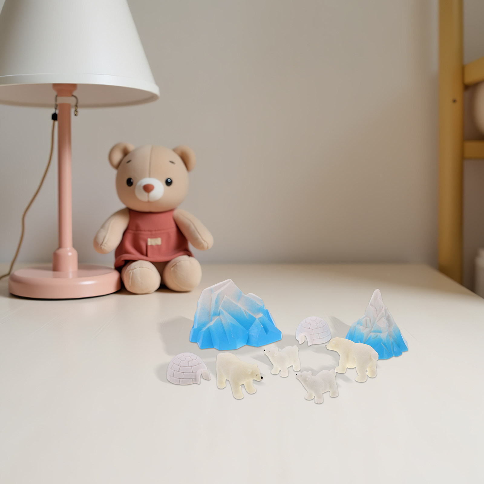 Resin Crafts - 8-teiliges Mini-Harz-Set mit Eisbären, Arktis-Diorama, Eis-Schneehaus,