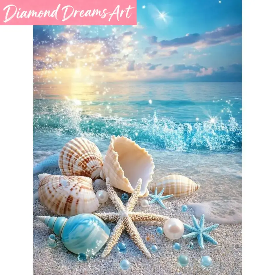 Resin Craft For Beginners - Rahmenlose Diamant-Malsets mit Strandmuschel-Motiv, Kunstbedarf, Diamant-Malsets