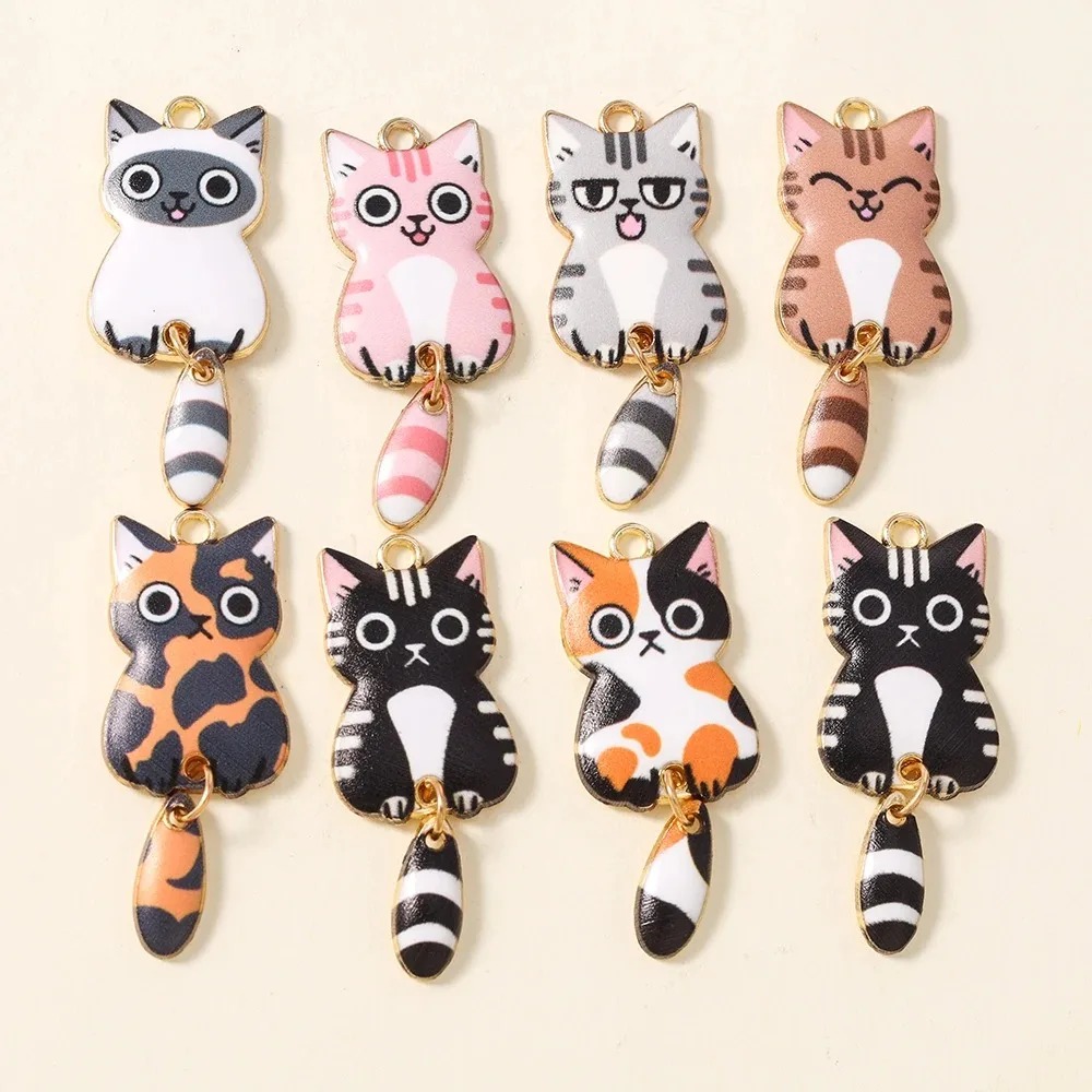 Resin Craft Projects - 10 Stück 16×39mm niedliche Cartoon-Katzen-Harzanhänger, schöne